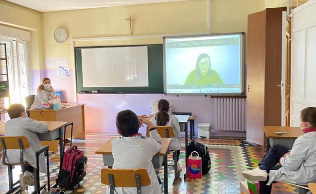 Alumnos el colegio San José de Zamora conectados al webinar de hoy.