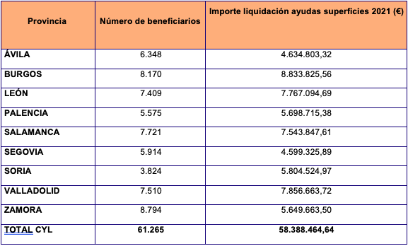Detalle de los pagos de la liquidación de ayudas por superficies 2021