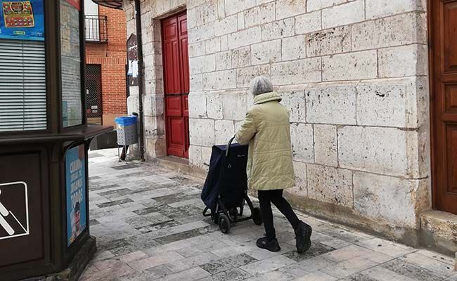 Una señora pasea con el carro de la compra.
