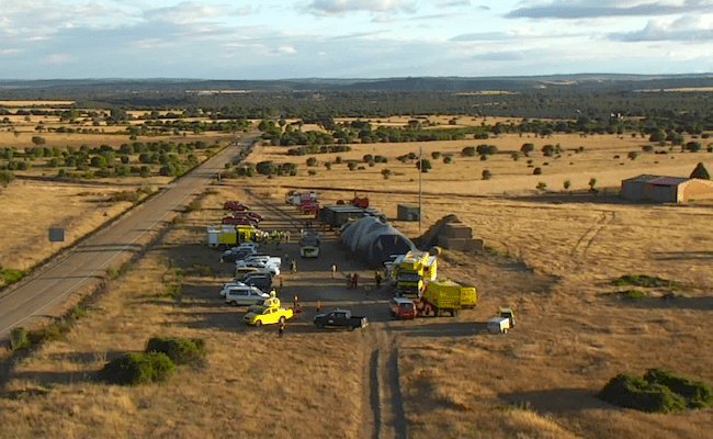 Imagen desde el aire del puesto de mando (Fotografía: JCYL)