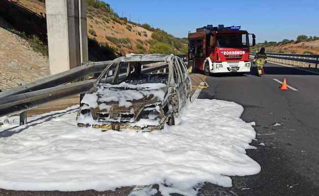 Imagen de los Bomberos de Toro, actuando en la A11, por el incendio de un vehículo