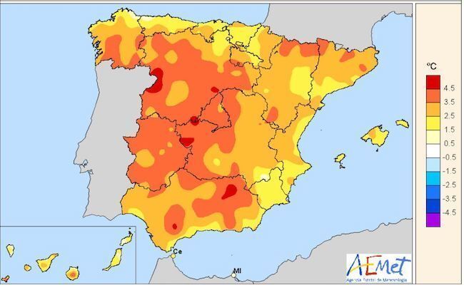 Mapa de anomalías de temperaturas de julio de 2022