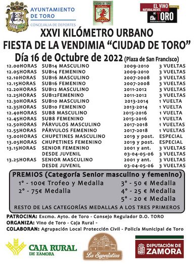 Cartel del XXVI Kilómetro urbano Fiesta de la Vendimia "Ciudad de Toro"